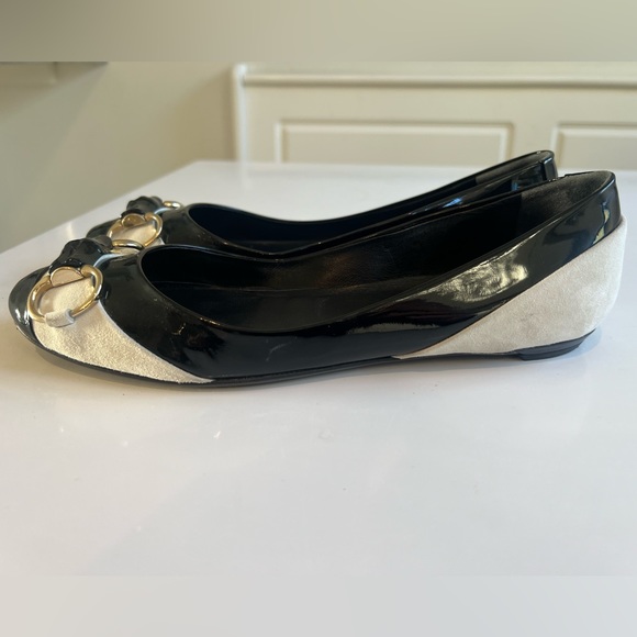 Gucci Moca Pelle E Cuoio Vernice Soft Kid Scamoscia Suede Horsebit Bamboo Flats - Picture 5 of 7